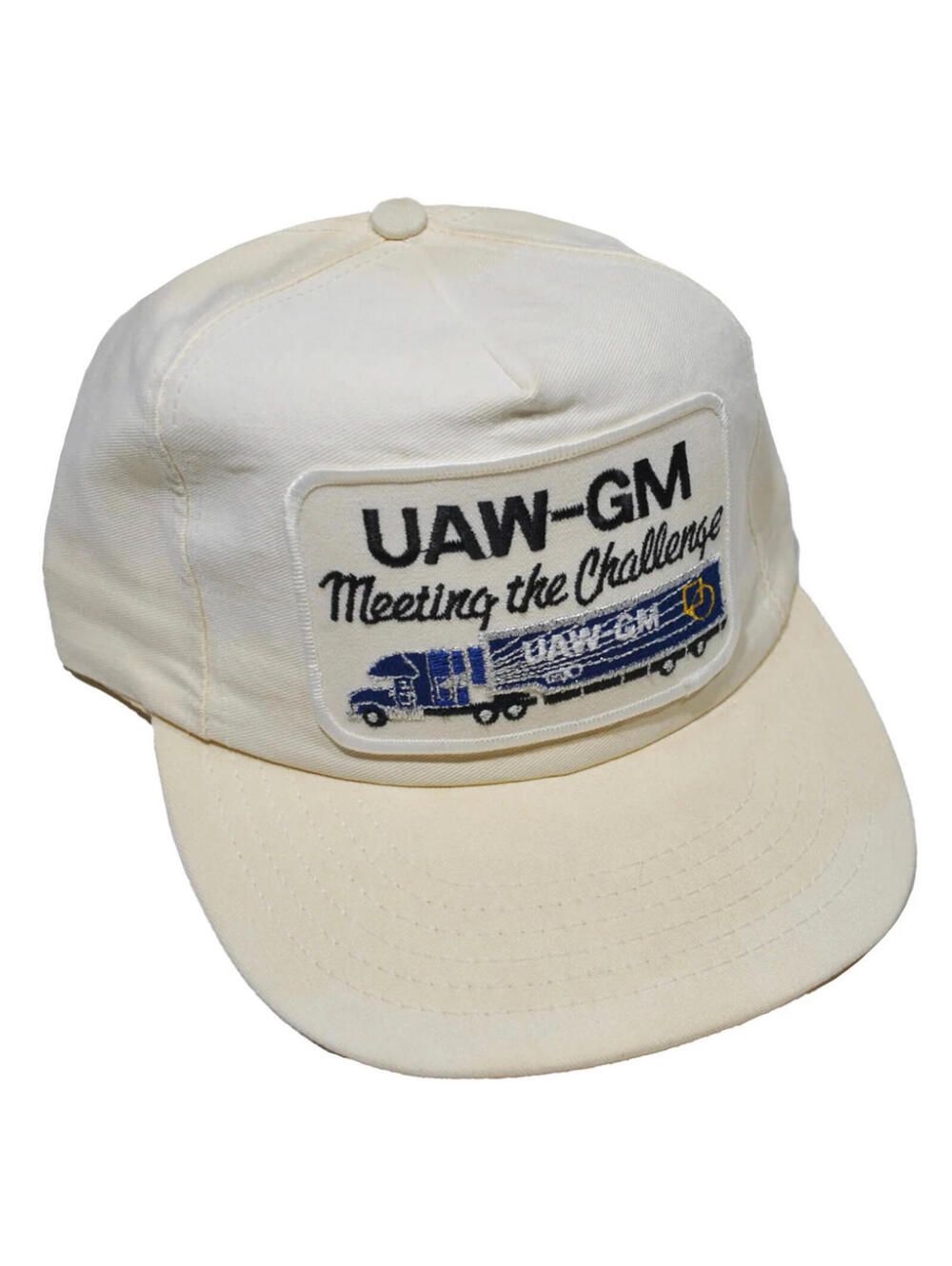 Vintage UAW General Motors Truck Faded White 90s Strap Hat